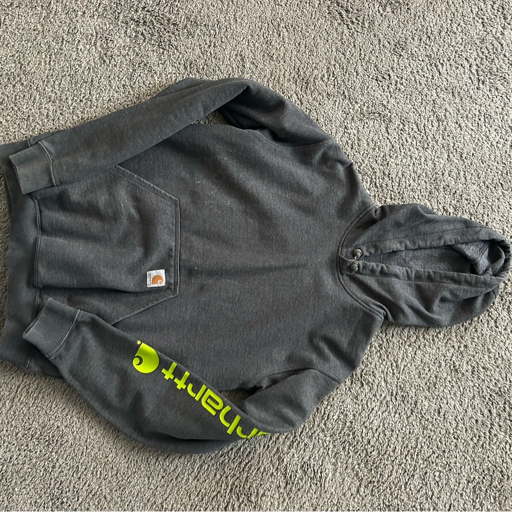 Carhartt Charcoal Hoodie with Lime Logo